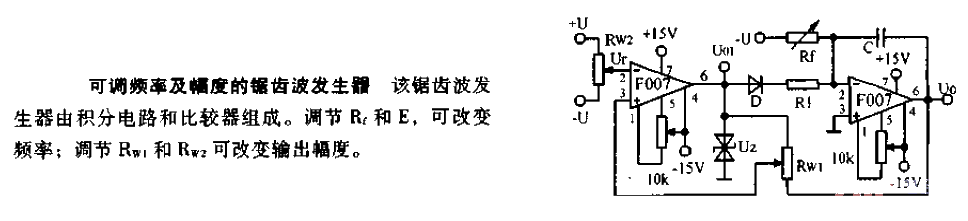 Adjustable frequency and amplitude sawtooth wave generator circuit diagram