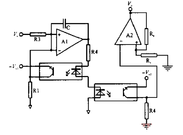 Photoelectric coupling circuit for transmitting analog signals over long distances