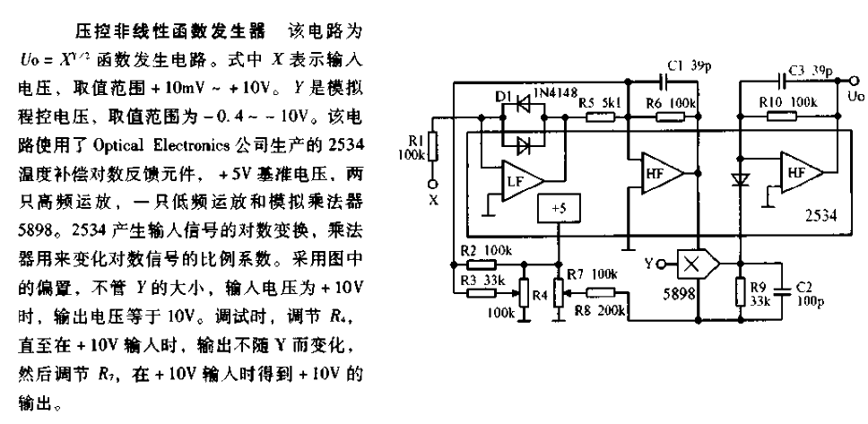 Voltage controlled nonlinear function generator circuit diagram