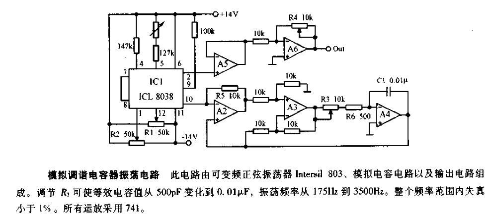 Analog tuning capacitor oscillation circuit diagram