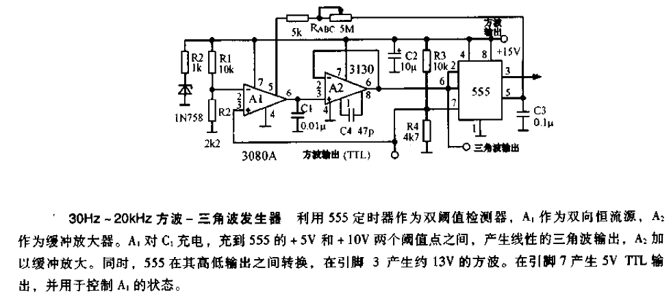 30HZ-20<strong>KHZ</strong><strong>Square wave</strong>-<strong>Triangular wave generator</strong><strong>Circuit diagram</strong>.gif