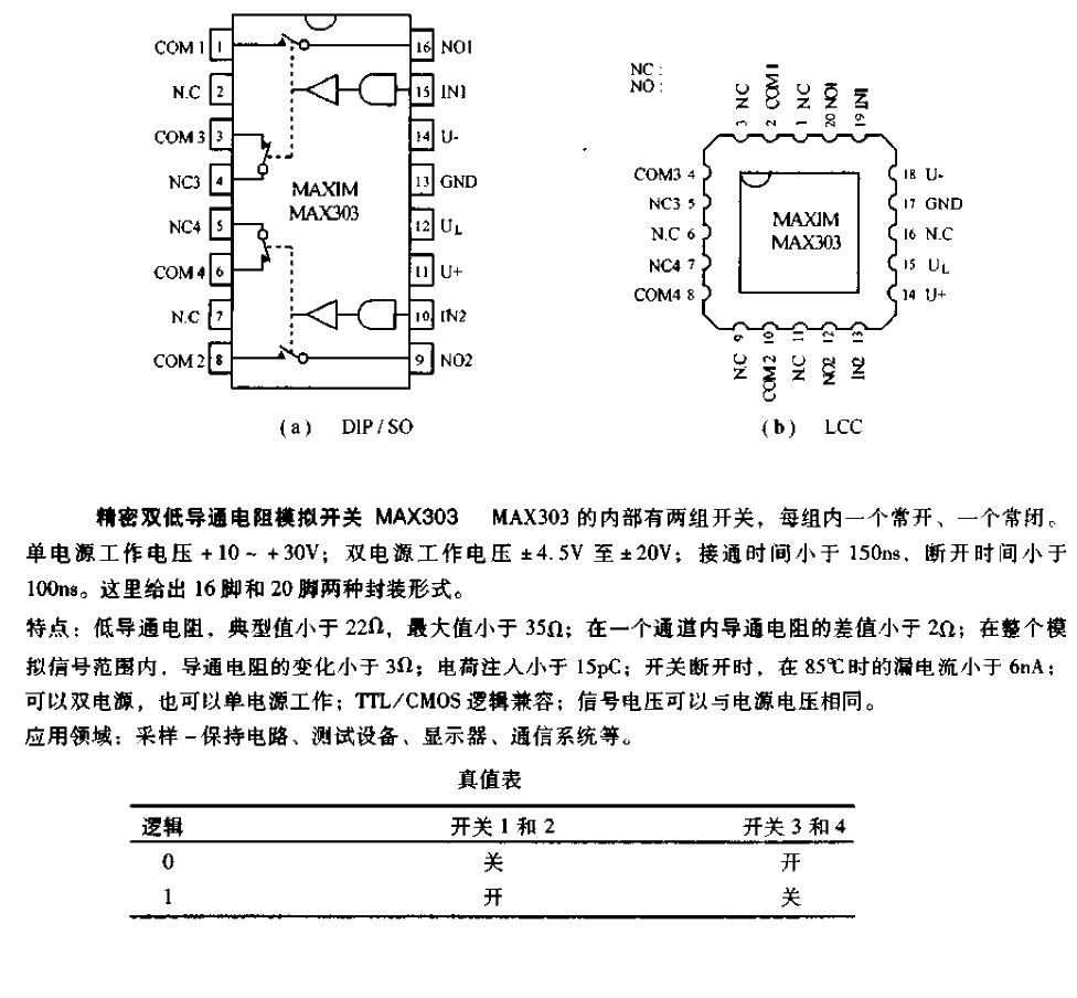 MAX303 precision dual low on-resistance analog switch circuit diagram