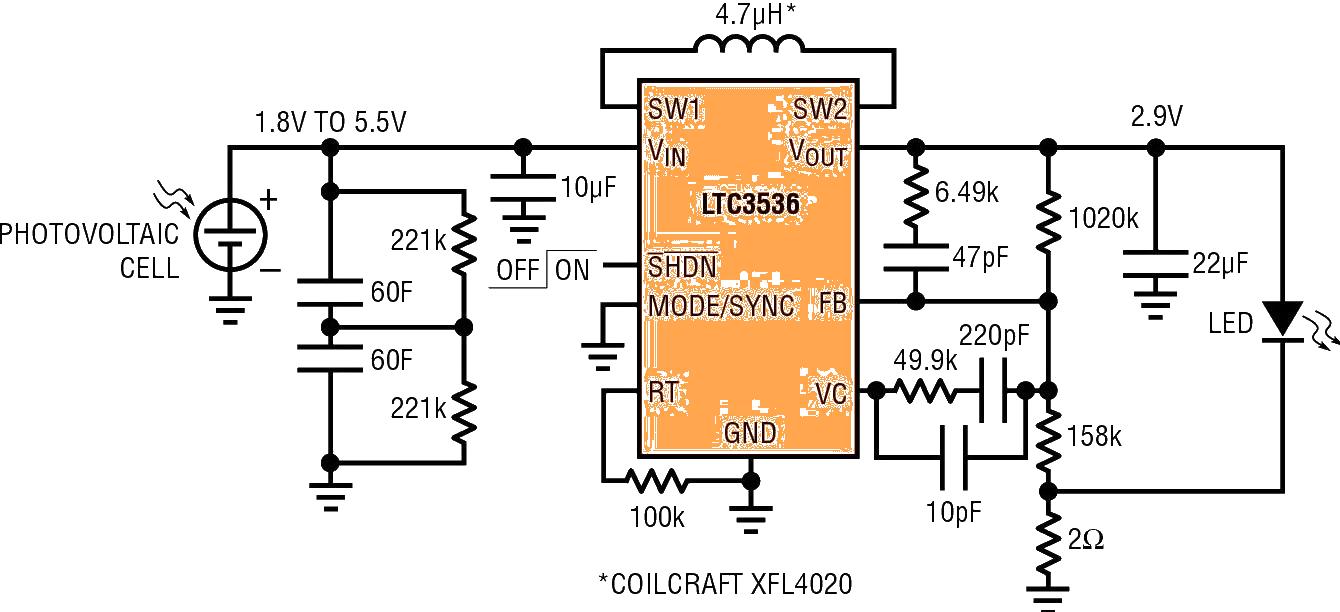 LED driver circuit diagram powered by solar cells