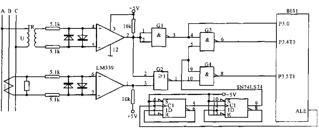 Simple three-phase power grid measurement interface circuit diagram