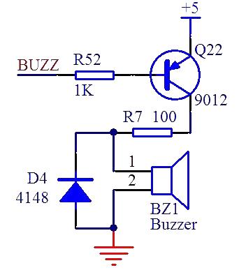 Microcontroller buzzer control program and drive circuit diagram