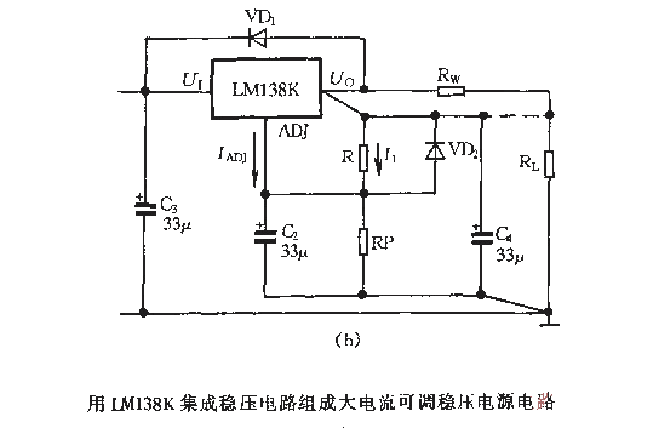 Use LM138K<strong><strong>Integrated voltage stabilizing circuit</strong></strong> to form a large<strong><strong>current</strong></strong><strong><strong>adjustable voltage stabilizing power supply</strong> strong></strong>Circuits_2.gif