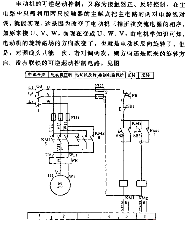 Reversible starting control circuit for electromechanical control motors