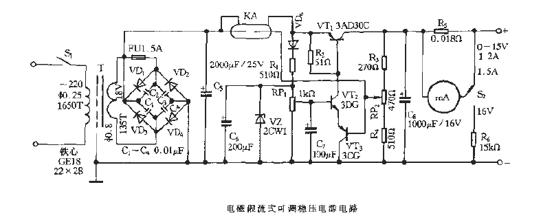 <strong><strong>Electromagnetic</strong></strong>Current-limiting<strong><strong>Adjustable regulated power supply</strong></strong>circuit.gif