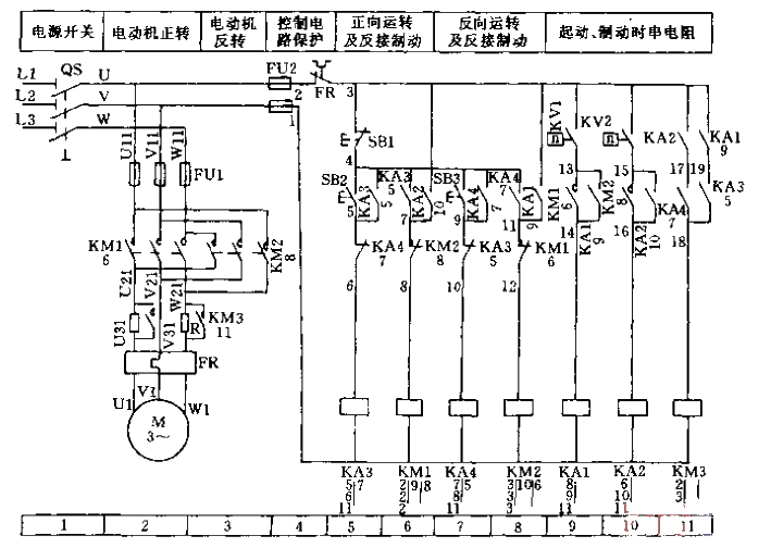 Electromechanical control two-way starting reverse braking control circuit