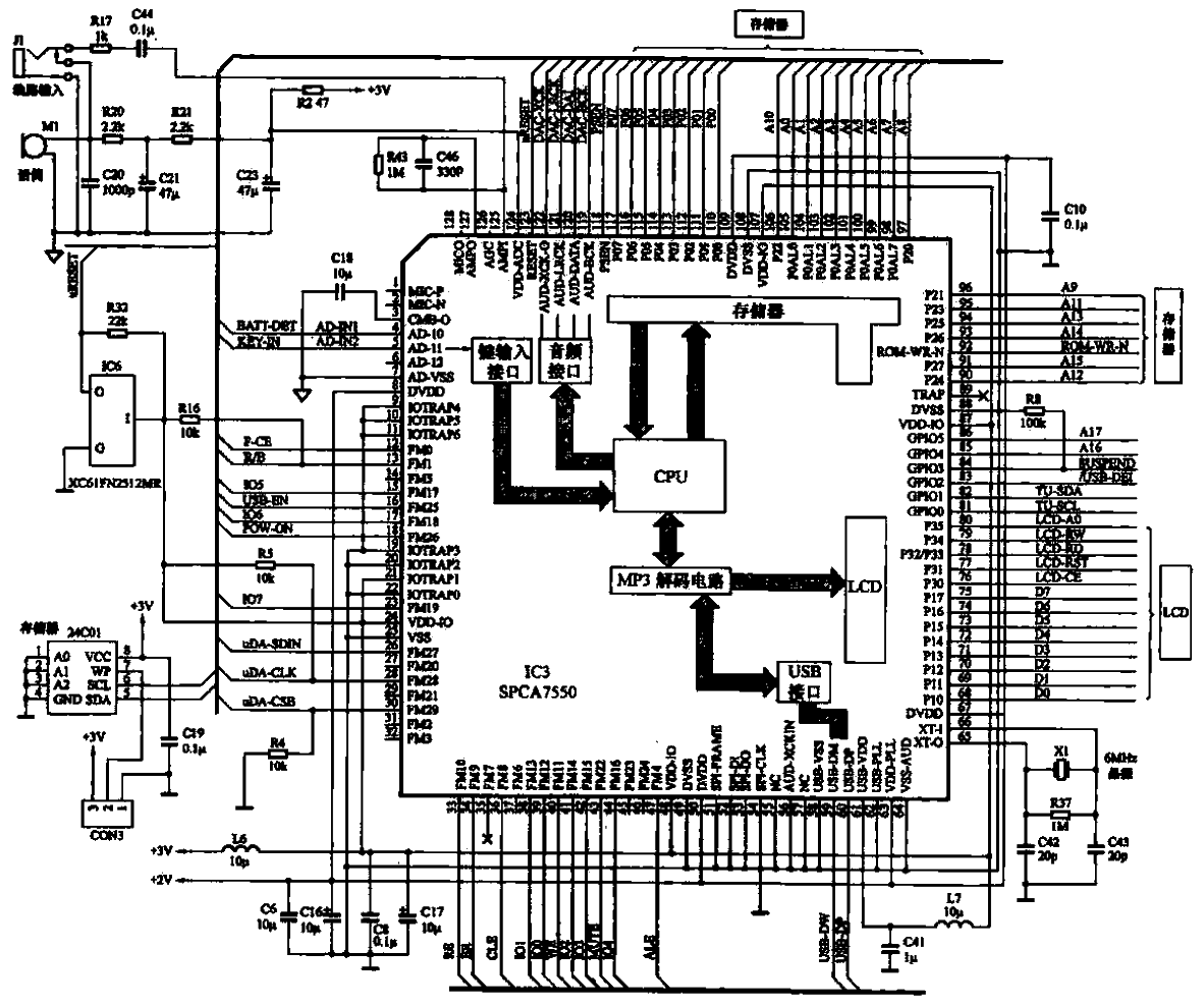 17.<strong>MP3</strong>machine<strong>CPU</strong> and <strong>decoder</strong><strong>chip circuit</strong> using SPCA7550 chip.gif