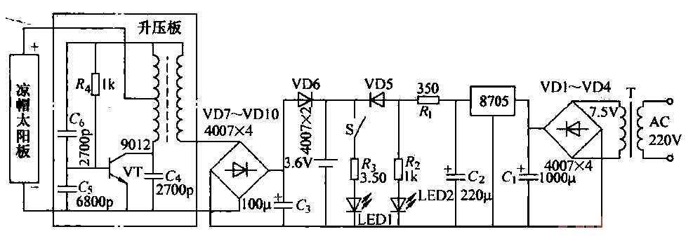 Solar LED light circuit