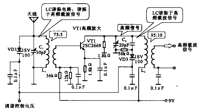 AM radio high frequency amplifier circuit