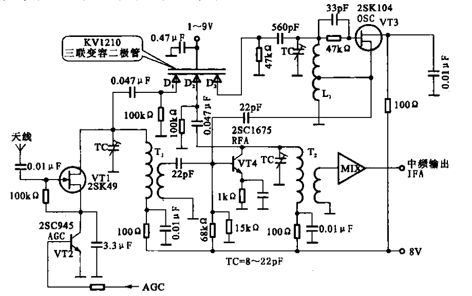 AM radio pre-circuit using varactor diode