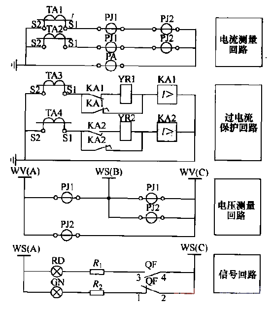 Expanded principle circuit diagram of secondary circuit of high-voltage line