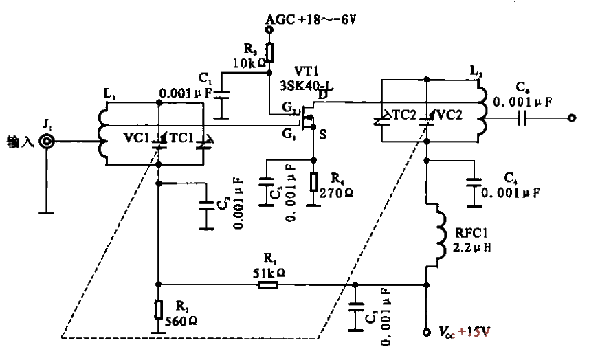 High frequency amplifier circuit for tuned radio