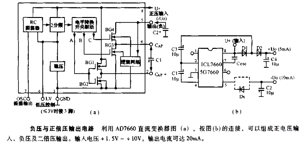 AD7660 negative voltage and positive voltage doubler output circuit diagram