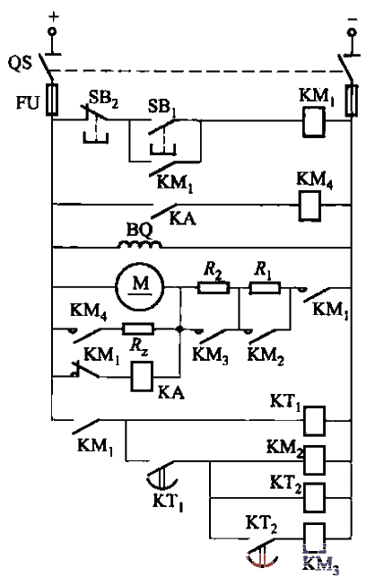 198. DC electric <strong>electromechanical</strong> pivot connected in series with <strong>resistor</strong> starts energy-consuming braking and one-way operation<strong>circuit</strong>Part 3.gif