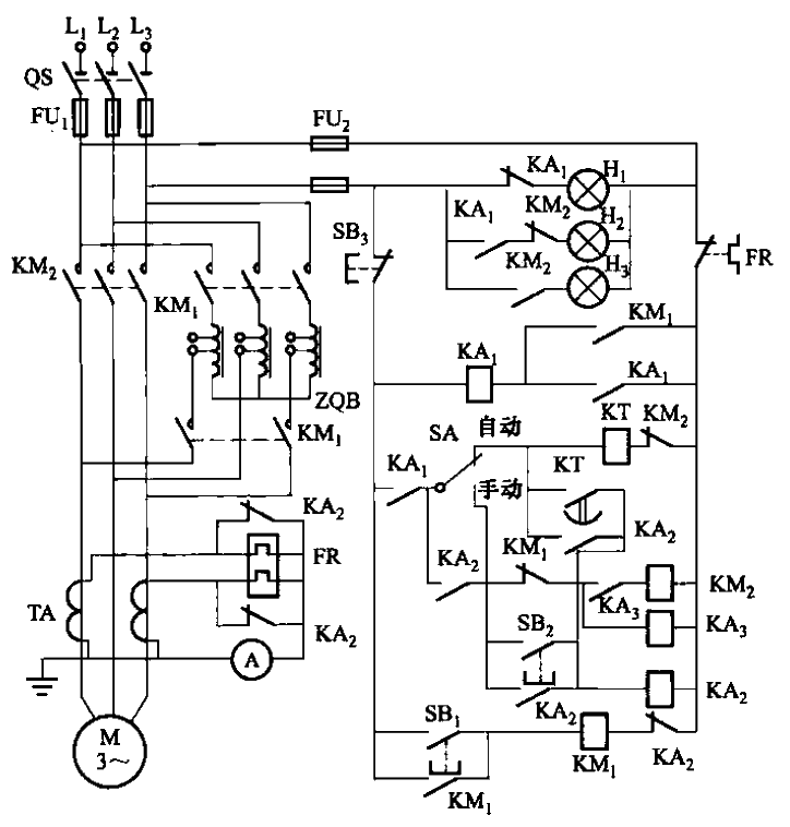 Auto-coupling step-down starting circuit that can effectively ensure that the main contact of the contactor is extinguished