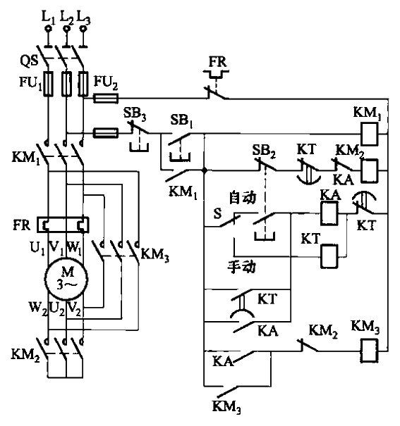 46. ​​Y-△ step-down<strong>start<strong>circuit</strong></strong> that can be manually and<strong>automatically controlled</strong>.gif