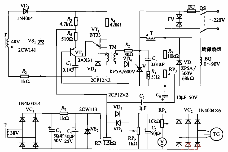 JZT1 type slip motor thyristor speed regulating circuit