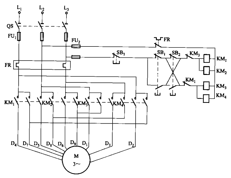 112. △-△ connection two-speed<strong>motor</strong>contactor<strong>control circuit</strong> (two speeds in the same direction).gif