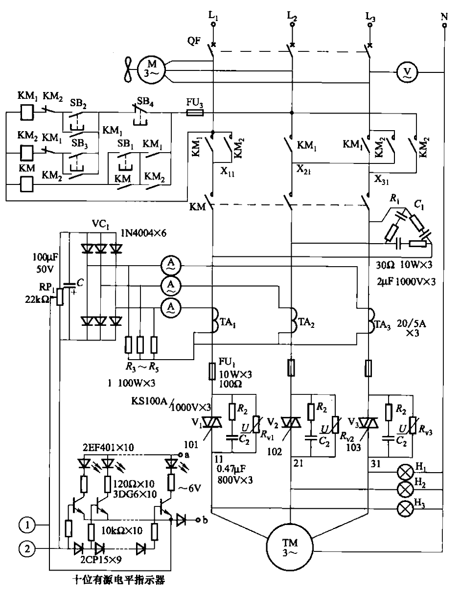 178. Two-stage <strong>Motor Speed ​​Regulation</strong><strong>Main Circuit</strong> and <strong>Level Indication Circuit</strong>.gif