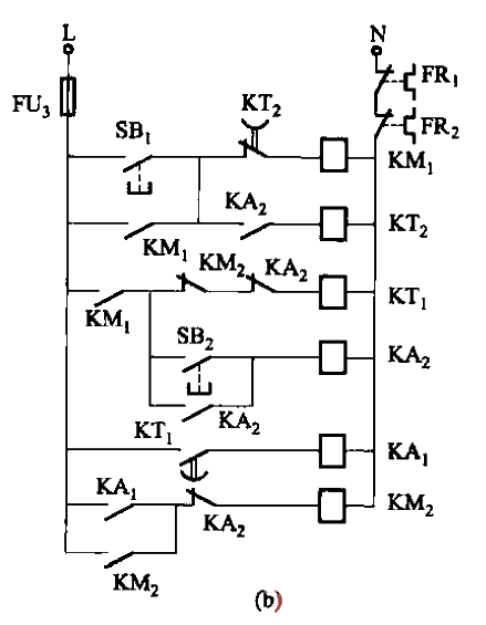 86. A <strong>control circuit</strong> in which one of the two <strong>electric motors</strong> starts first and then stops. b.gif