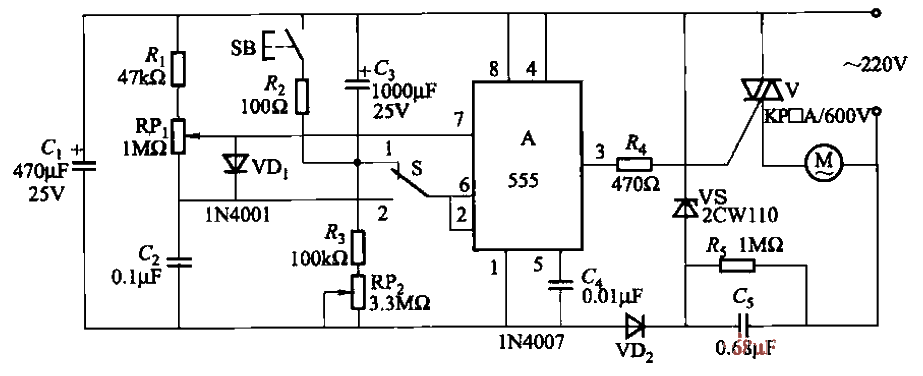 Single-phase motor thyristor stepless speed regulation circuit three