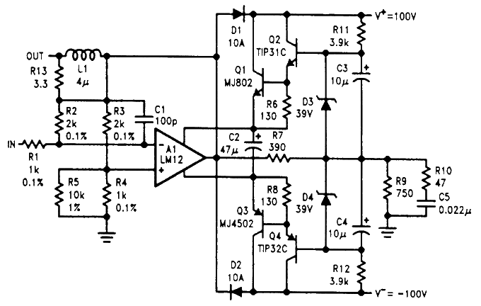 90V/10A high power amplifier