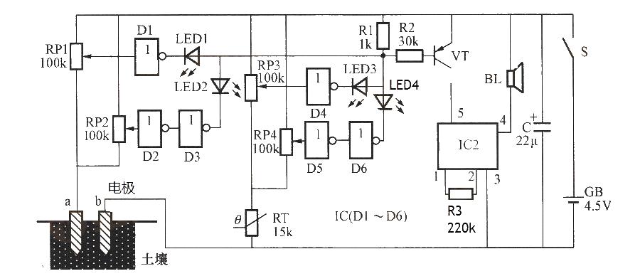 Temperature and humidity over-limit alarm circuit diagram using LC179