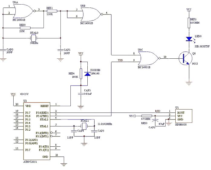 Infrared communication circuit diagram based on microcontroller