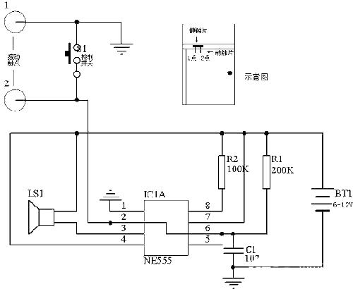 Circuit diagram of disconnection alarm composed of 555