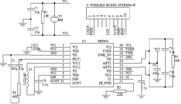 Wireless communication system circuit module design circuit diagram based on nRF401