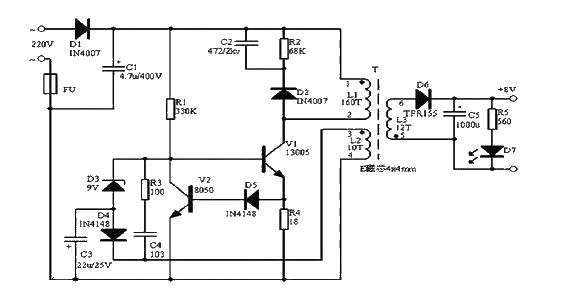 Working principle diagram of a household switching power supply