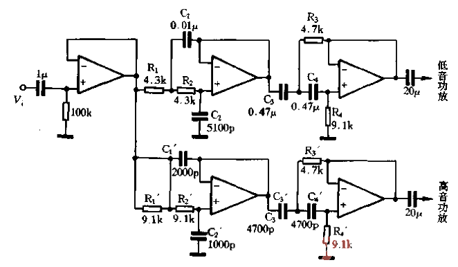 Filter composed of operational amplifier