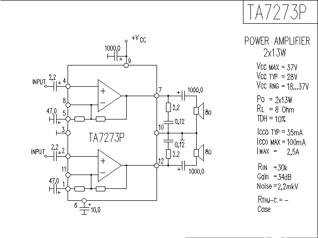 TA7273P<strong>Power amplifier</strong> circuit diagram