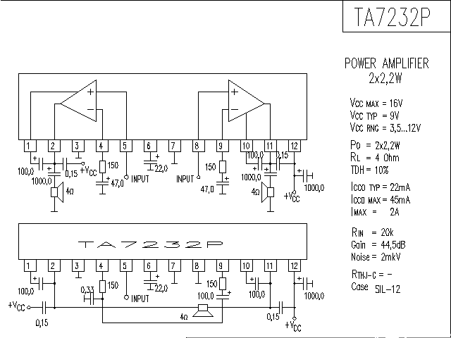 TA7232P<strong>Power amplifier</strong> circuit diagram