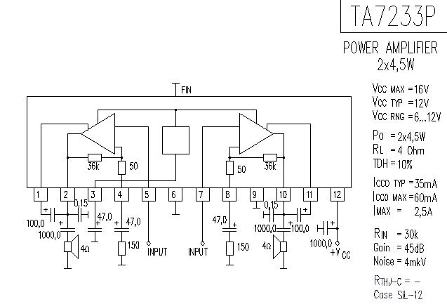 TA7233P<strong>Power amplifier</strong> circuit diagram