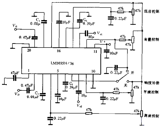 Application circuit of LM1035 and 36