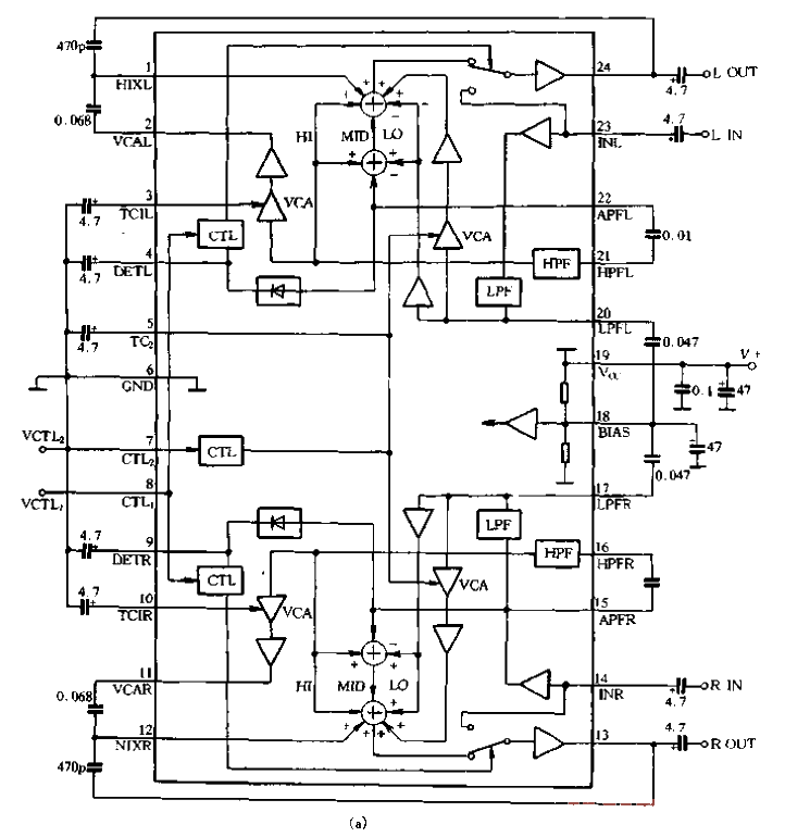 Internal circuit and application circuit of BA3884 (a)