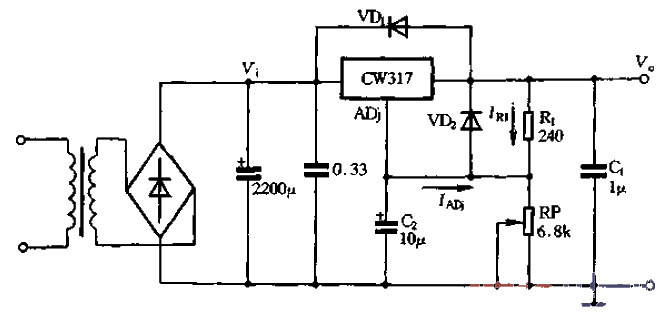 Application of adjustable voltage regulator W317