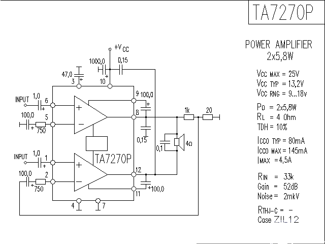 TA7270P<strong>Power amplifier</strong> circuit diagram