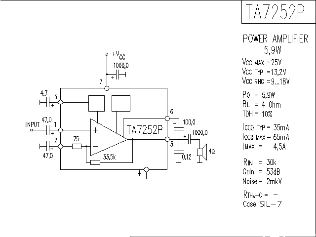 TA7252P<strong>Power amplifier</strong> circuit diagram