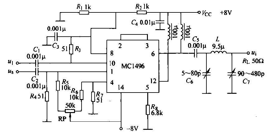 48.<strong>Mixing circuit</strong> composed of<strong>integrated</strong><strong>analog multiplier</strong> (<strong>MC1496</strong>).gif