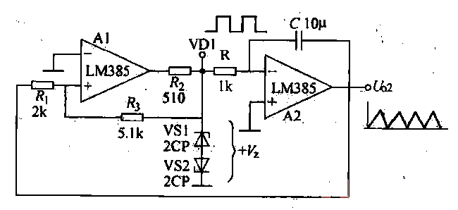 Square wave - triangle wave generator circuit