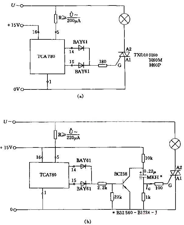 Triac circuit diagram with flip-flop TcA 780