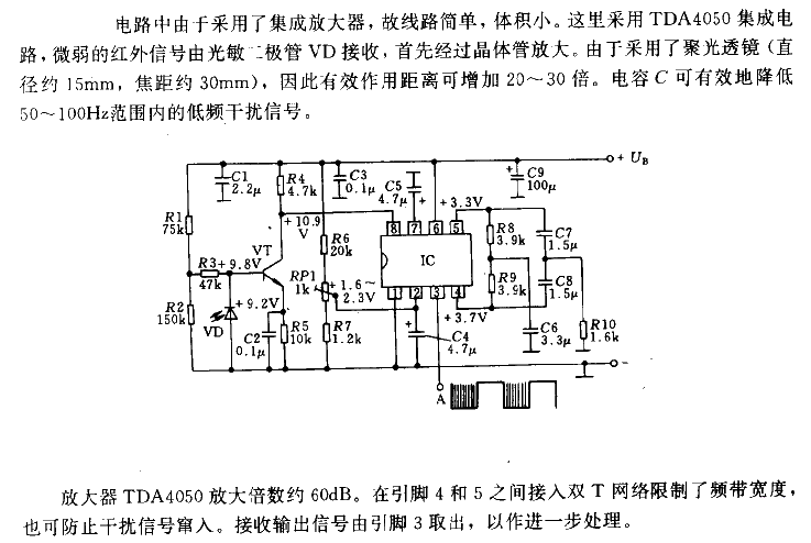 Infrared receiving circuit with pre-integrated amplifier