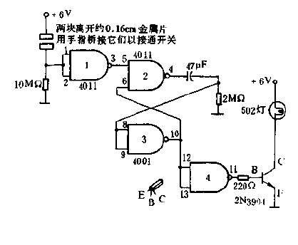 Battery Powered Capacitive Sensitive Touch Control Circuit Diagram