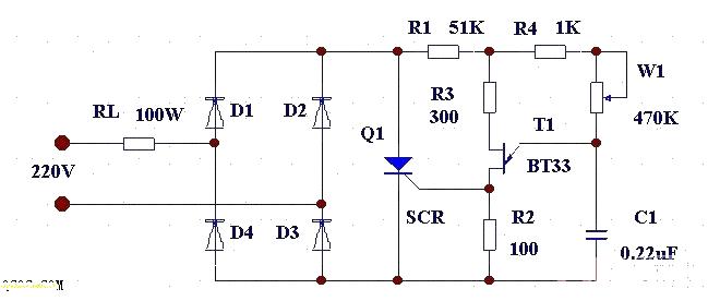 One-way silicon controlled voltage regulator circuit diagram