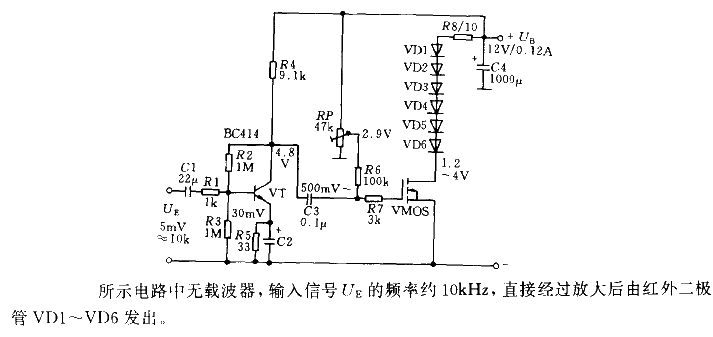 Simple infrared<strong><strong>low frequency</strong></strong><strong><strong>transmitter circuit</strong></strong>without auxiliary<strong><strong>carrier</strong> strong>.gif